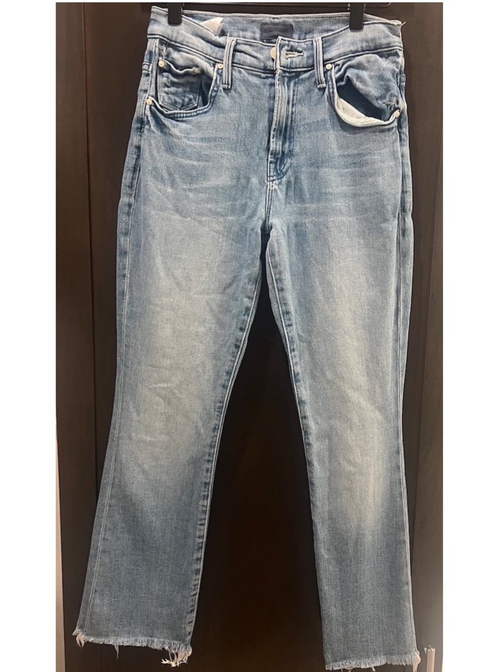 MOTHER Light Blue Cropped Straight Jeans “Insider Ankle Fray in Herbal Remedy” - Picture 2 of 5